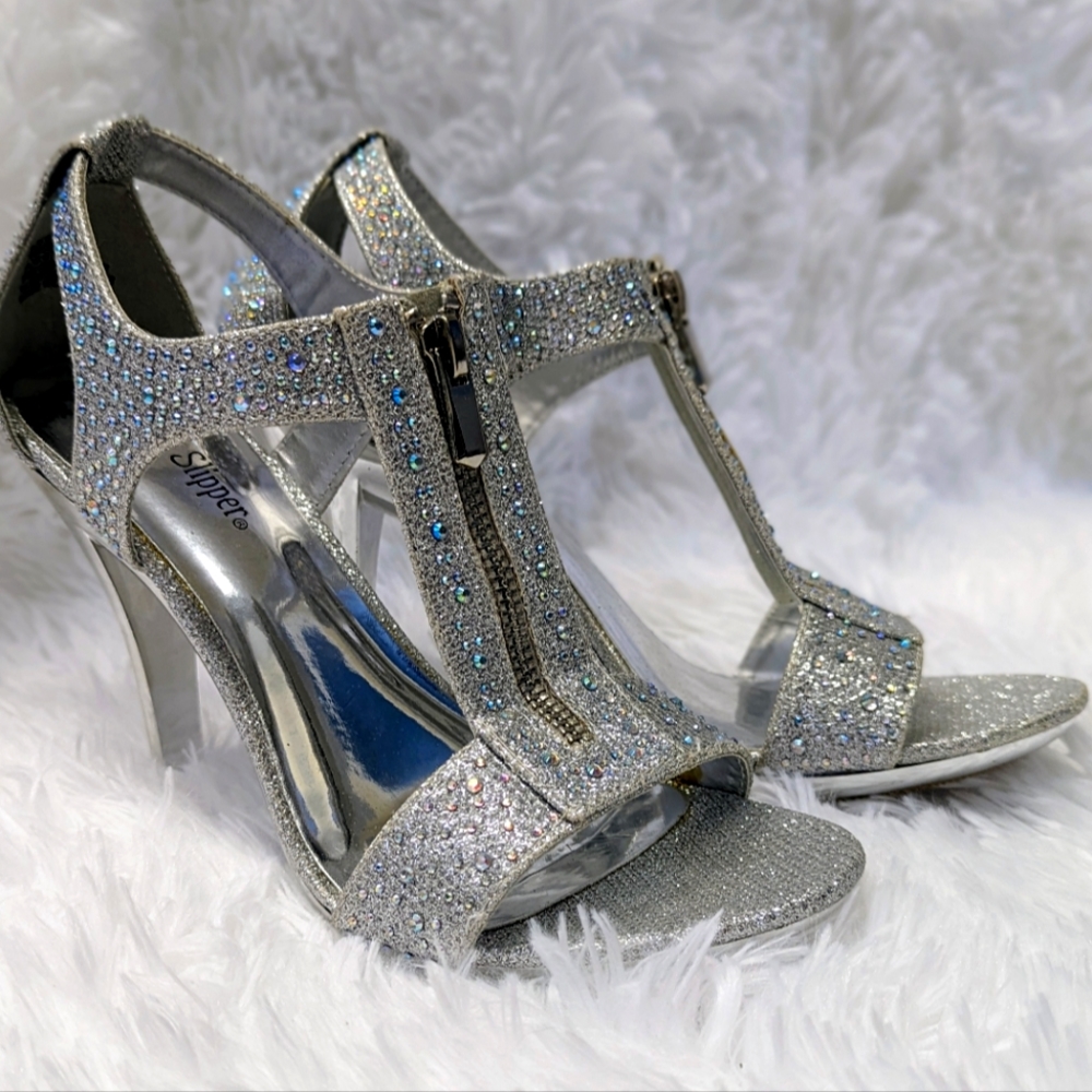 Chrome Jeweled Heels